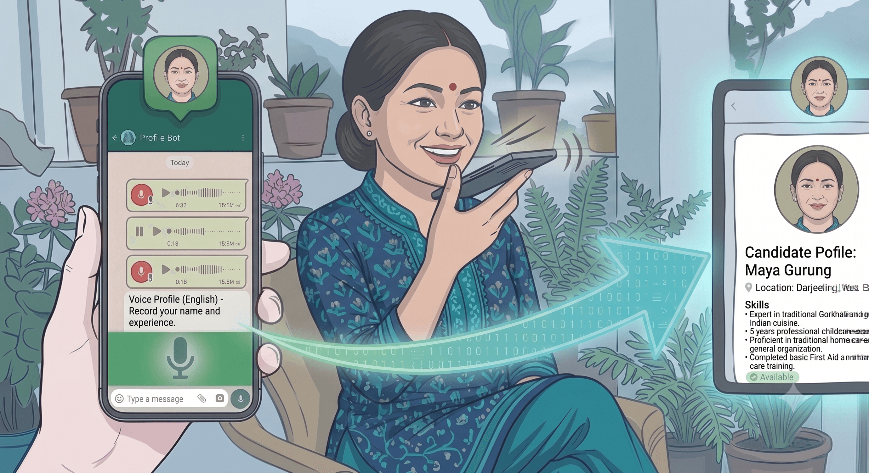 Speak on WhatsApp to create your helper profile — then get job offers